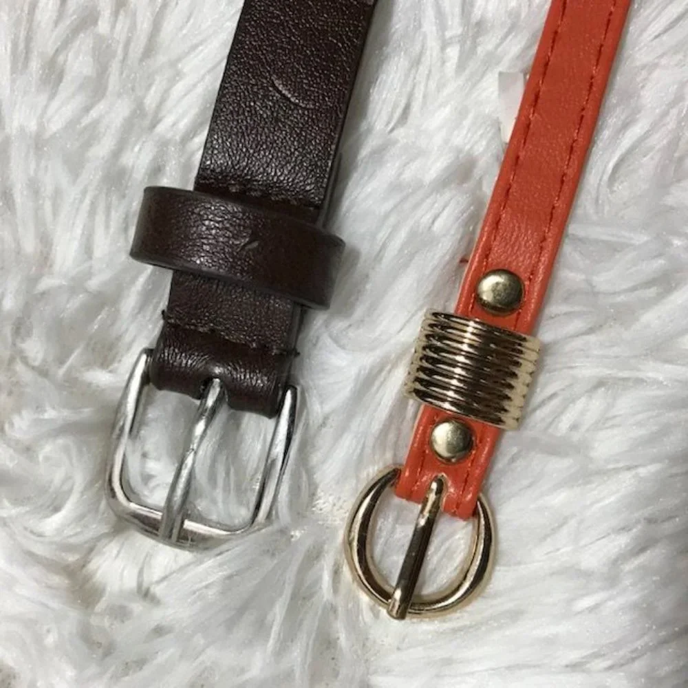 Set of 2 Faded Glory Brown Embroidered & Orange Vegan Leather Belts